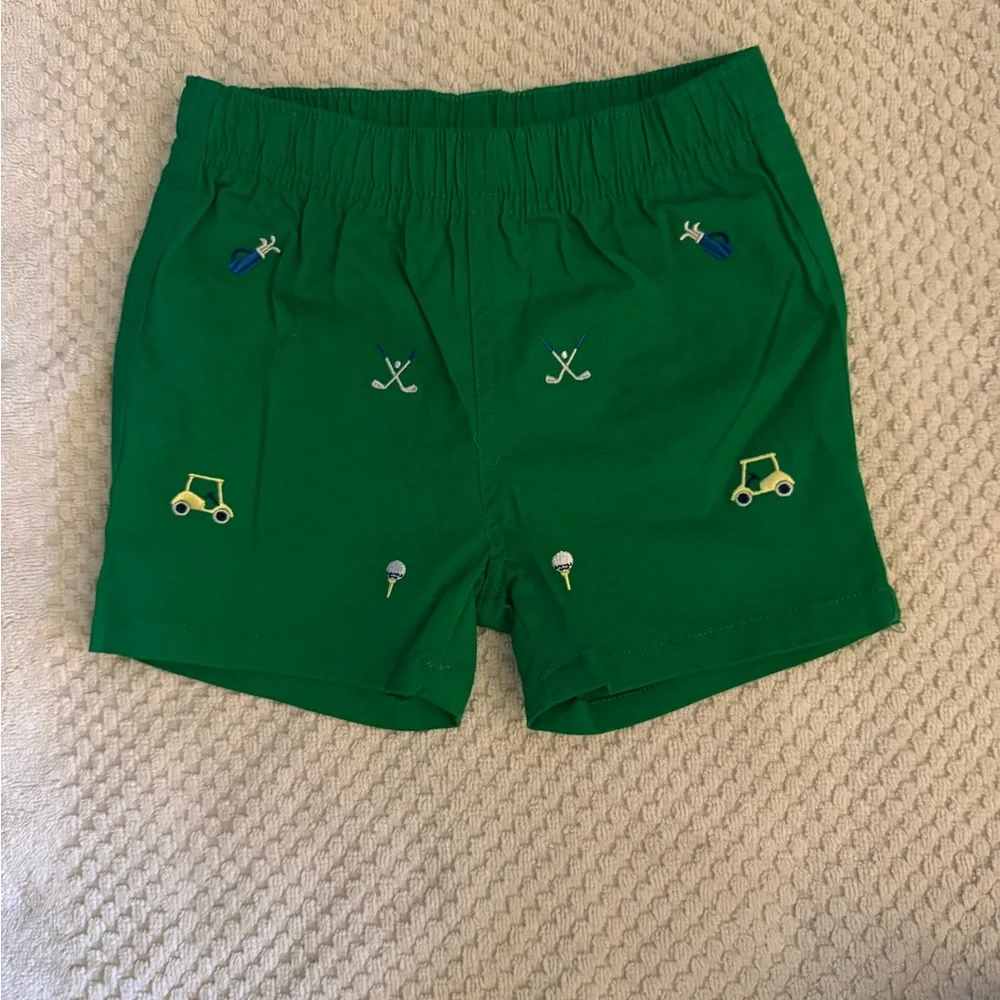 Green Kids Shorts with Embroidered Golf Motifs